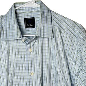 David Donahue Dress Shirt Mens 16.5 Blue Green Check Long Sleeve Button Down